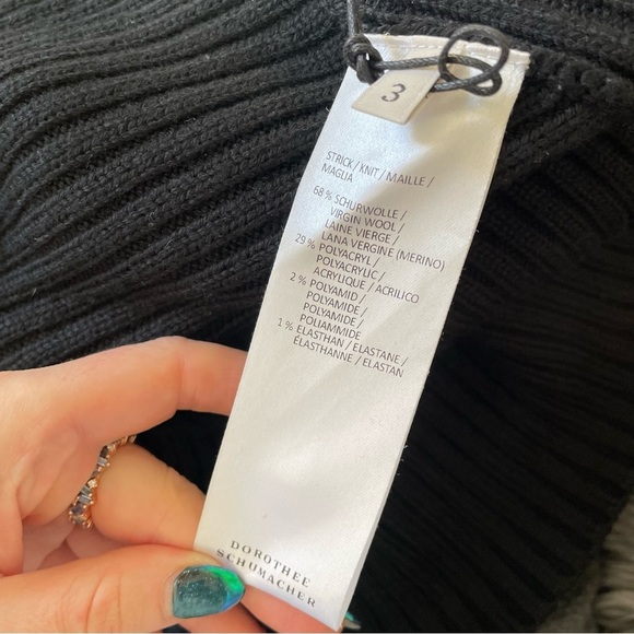 Dorothee Schumacher Virgin Wool Blend Black Chunky Ribbed Long Sweater Size 3/L - Picture 6 of 8